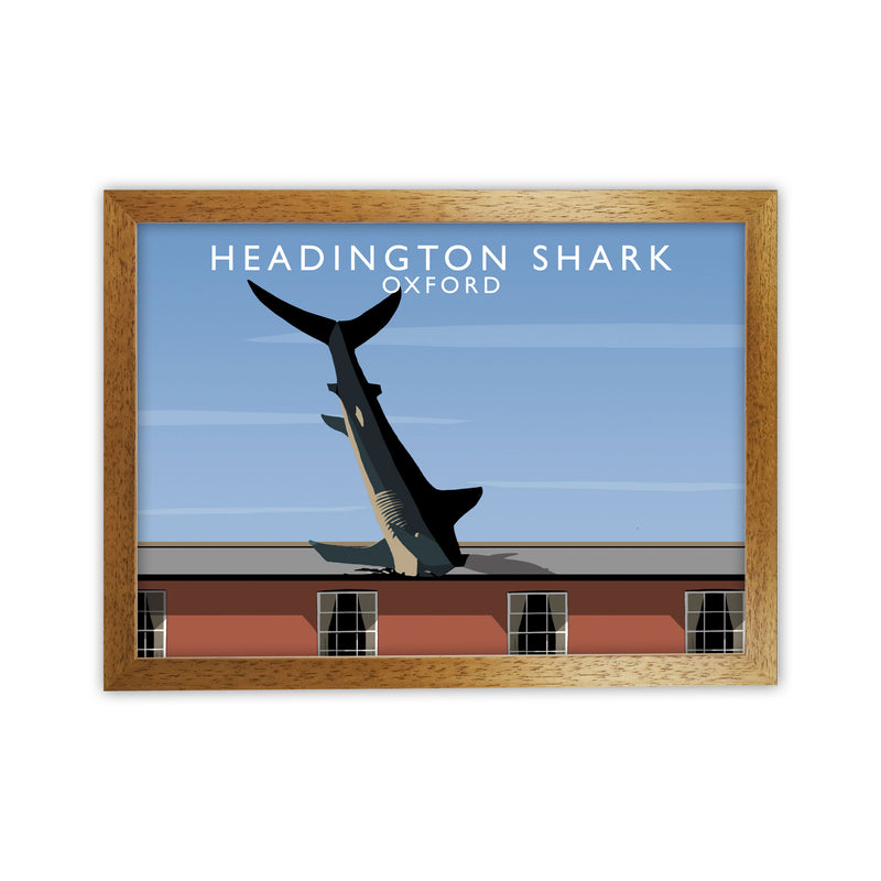 Headington Shark Oxford Travel Art Print by Richard O'Neill, Framed Wall Art Oak Grain