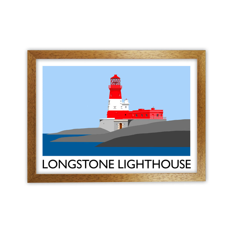 Longstone Lighthouse Travel Art Print by Richard O'Neill, Framed Wall Art Oak Grain