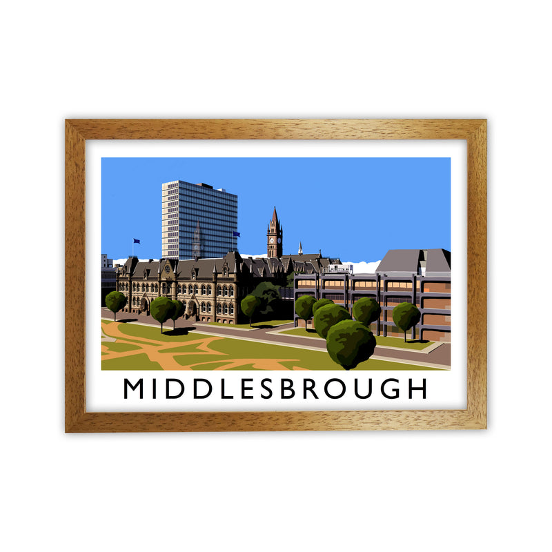 Middlesbrough Travel Art Print by Richard O'Neill, Framed Wall Art Oak Grain