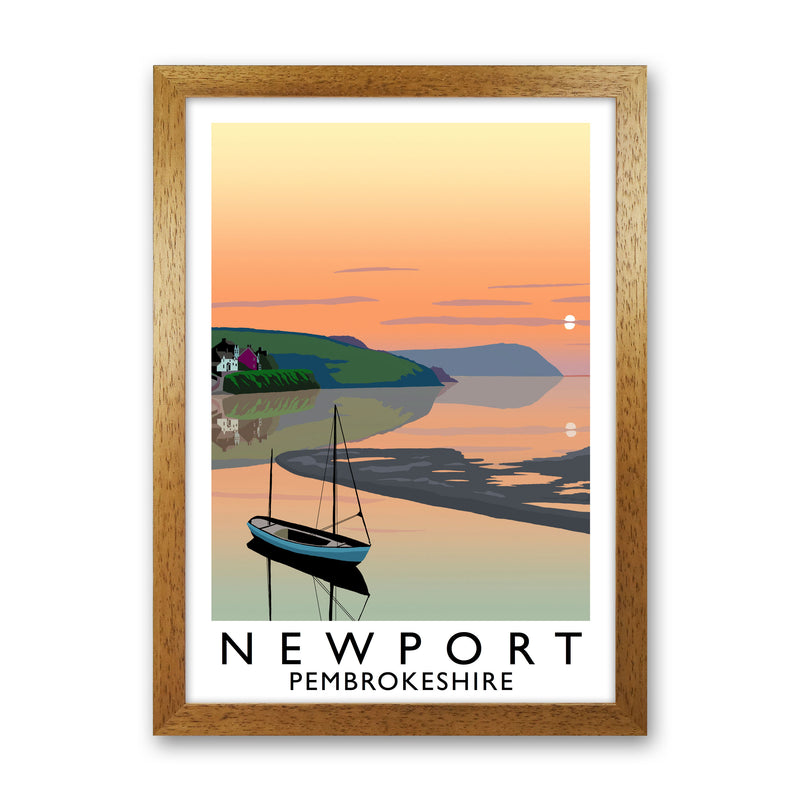 Newport Pembrokeshire Travel Art Print by Richard O'Neill, Framed Wall Art Oak Grain