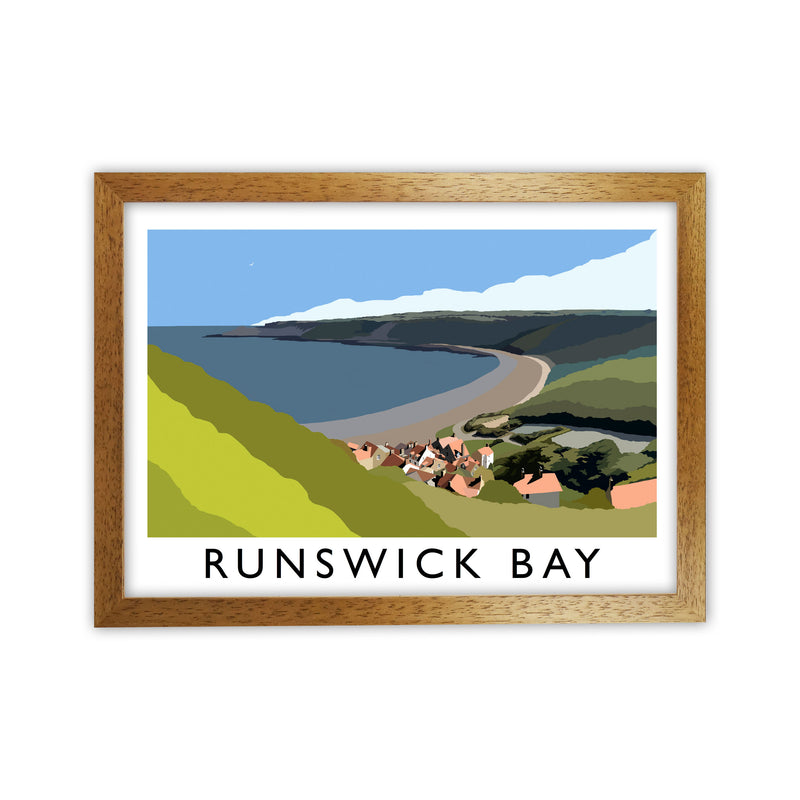 Runswick Bay Travel Art Print by Richard O'Neill, Framed Wall Art Oak Grain