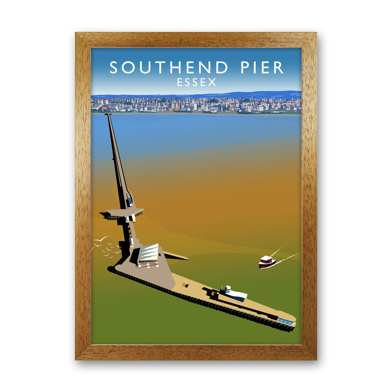 Southend Pier Essex Travel Art Print by Richard O'Neill, Framed Wall Art Oak Grain