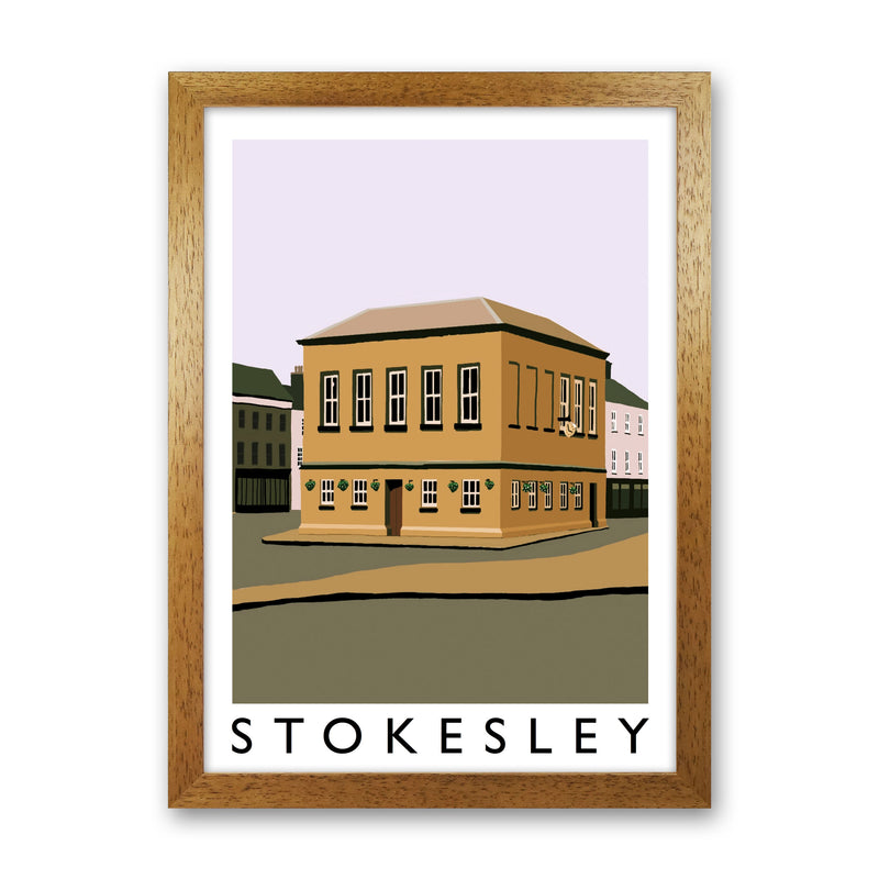 Stokesley Travel Art Print by Richard O'Neill, Framed Wall Art Oak Grain