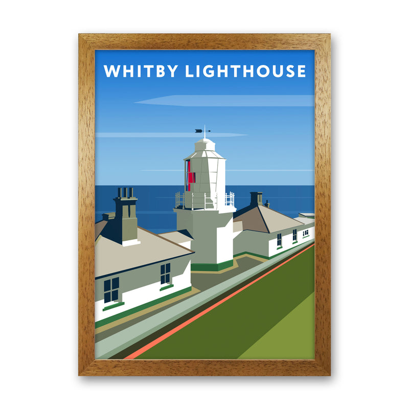 Whitby Lighthouse Travel Art Print by Richard O'Neill, Framed Wall Art Oak Grain