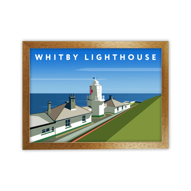 Whitby Lighthouse Digital Art Print by Richard O'Neill, Framed Wall Art Oak Grain