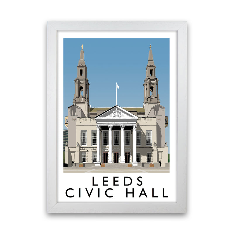 Leeds Civic Hall by Richard O'Neill Yorkshire Art Print, Vintage Travel Poster White Grain