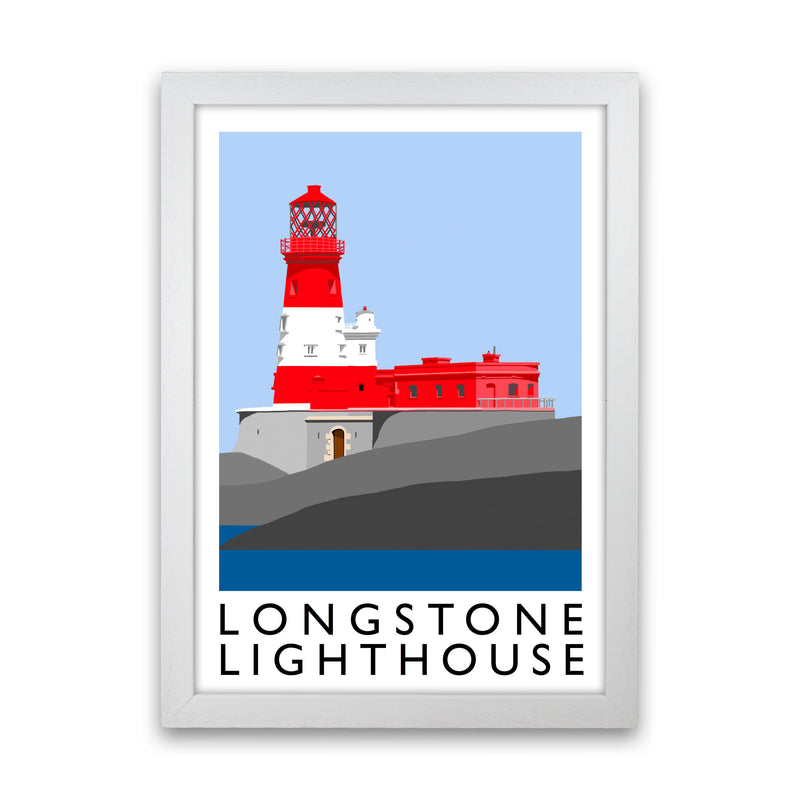 Longstone Lighthouse Framed Digital Art Print by Richard O'Neill White Grain