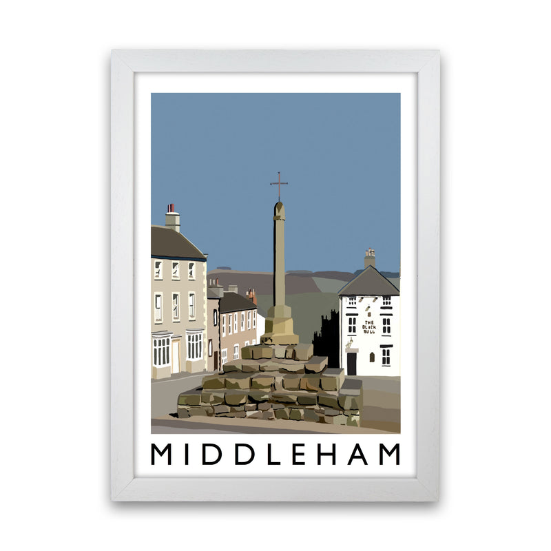 Middleham by Richard O'Neill Yorkshire Art Print, Vintage Travel Poster White Grain