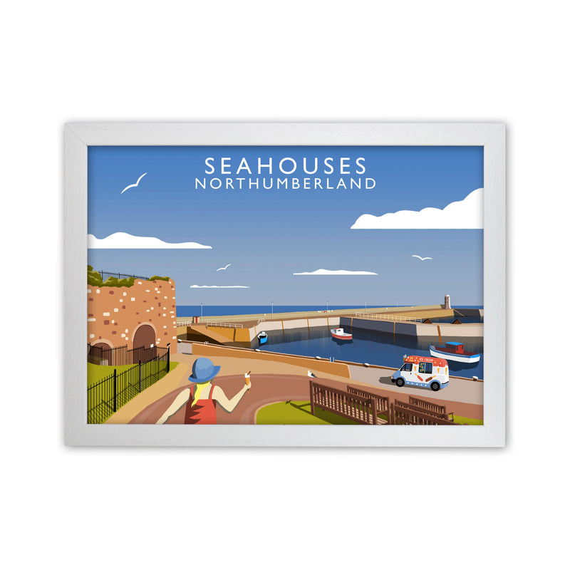 Seahouses Northumberland Framed Digital Art Print by Richard O'Neill White Grain