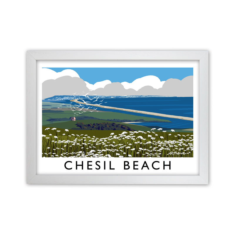 Chesil Beach Framed Digital Art Print by Richard O'Neill White Grain