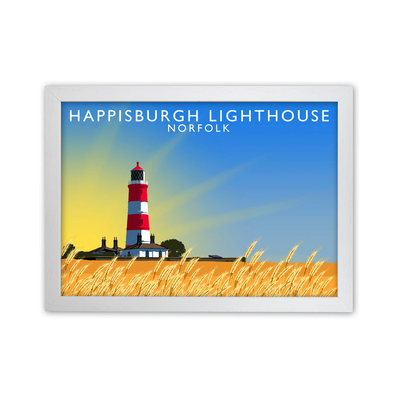 Hapisburgh Lighthouse Norfolk Art Print by Richard O'Neill, Framed Wall Art White Grain