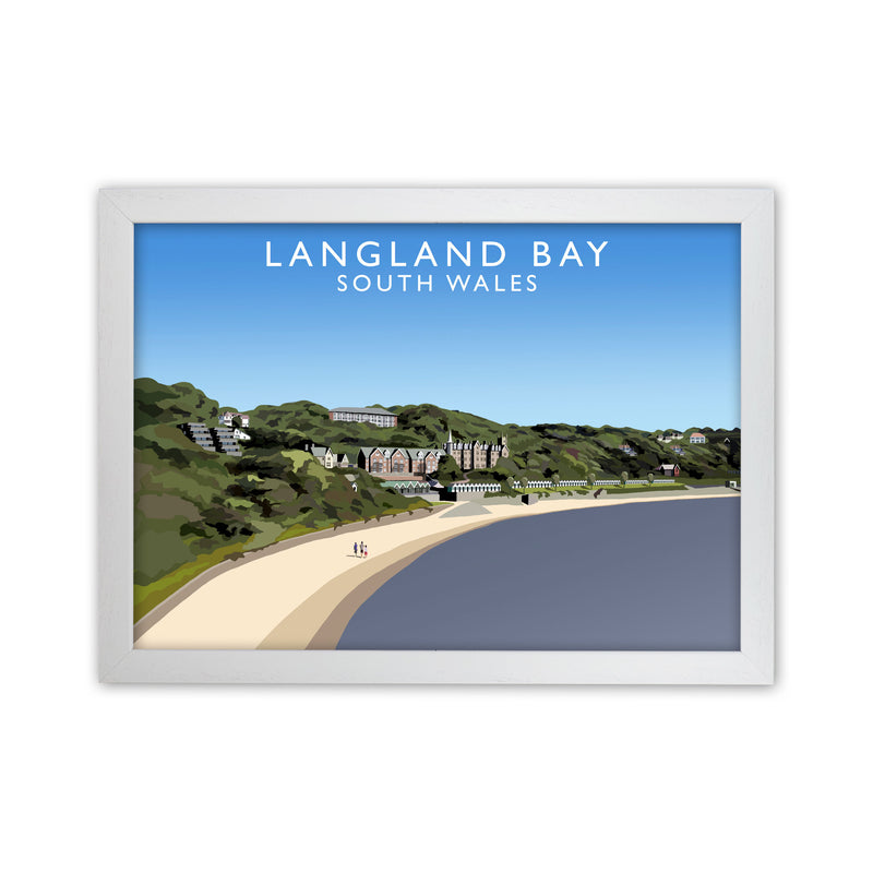 Langland Bay Travel Art Print by Richard O'Neill, Framed Wall Art White Grain