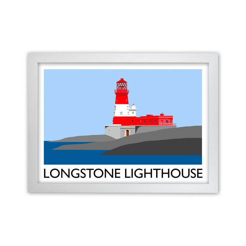 Longstone Lighthouse Travel Art Print by Richard O'Neill, Framed Wall Art White Grain