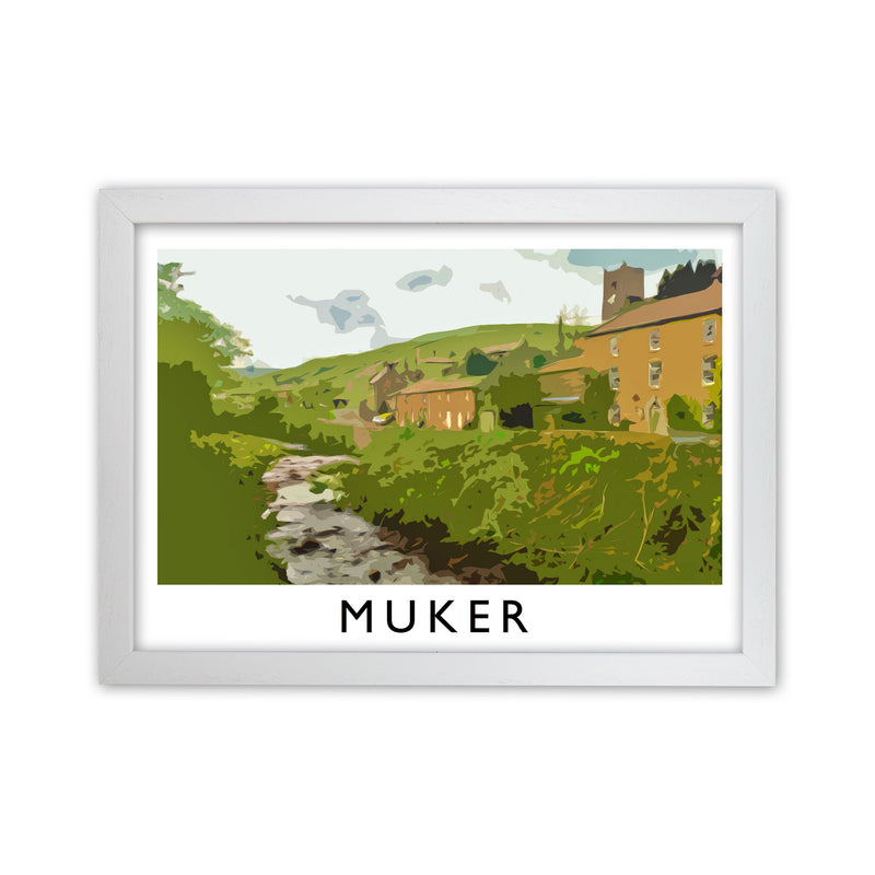 Muker Travel Art Print by Richard O'Neill, Framed Wall Art White Grain