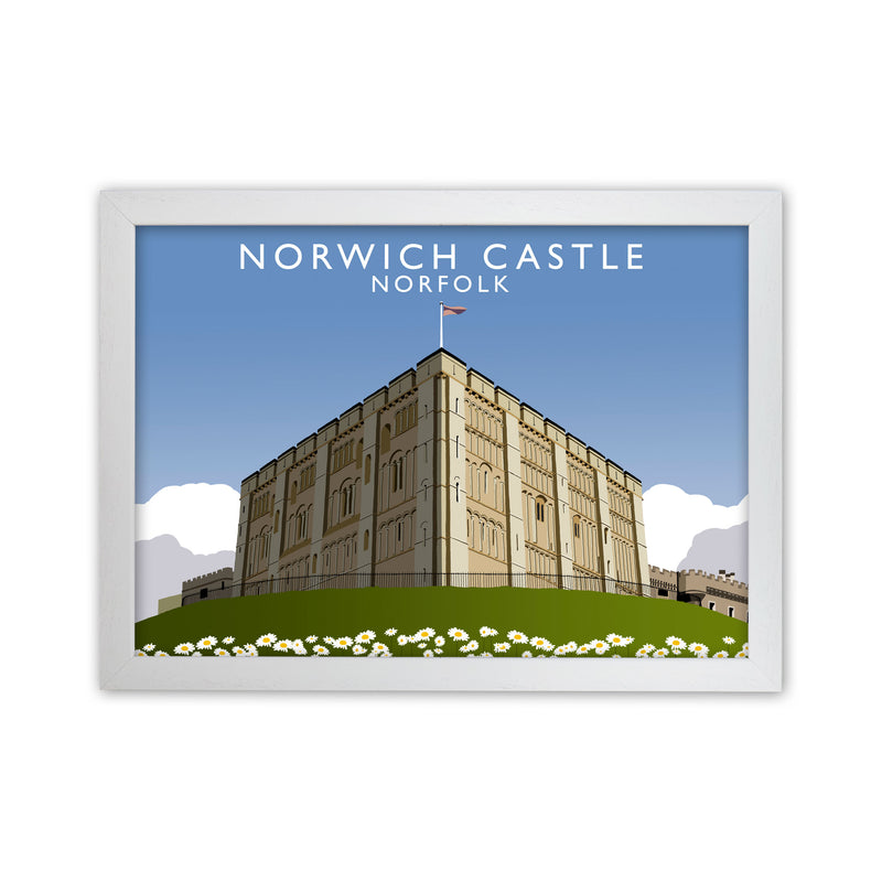 Norwich Castle Norfolk Travel Art Print by Richard O'Neill, Framed Wall Art White Grain