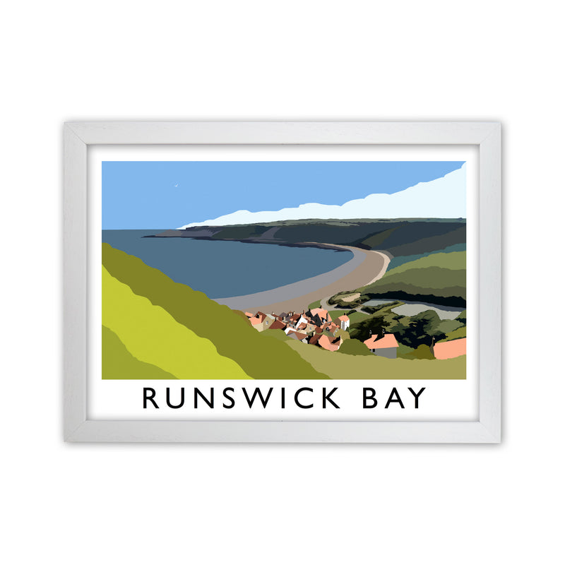 Runswick Bay Travel Art Print by Richard O'Neill, Framed Wall Art White Grain
