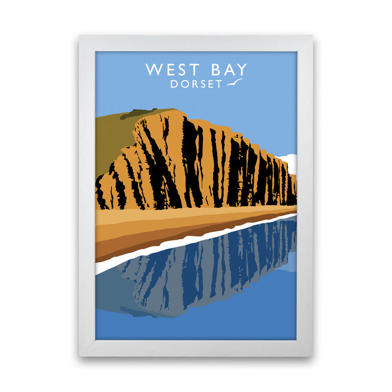 West Bay Dorset Travel Art Print by Richard O'Neill, Framed Wall Art White Grain