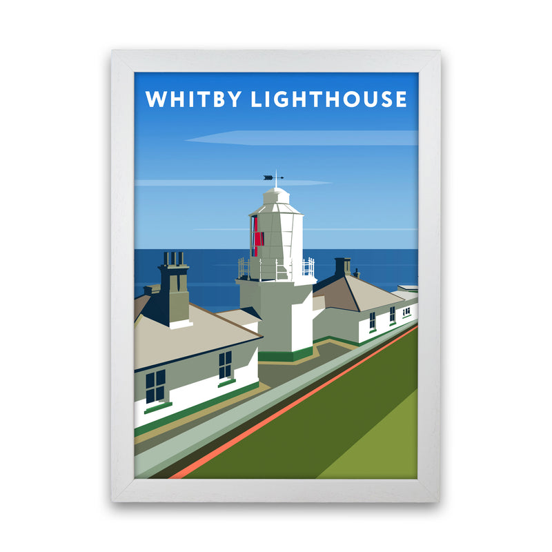 Whitby Lighthouse Travel Art Print by Richard O'Neill, Framed Wall Art White Grain