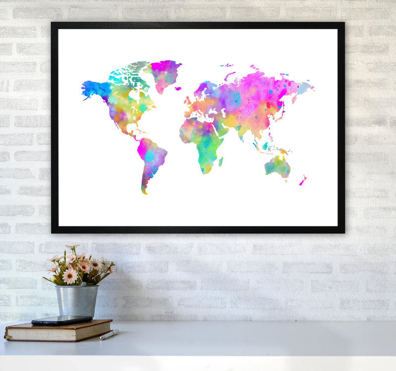 Colorful Watercolor Map Art Print by Seven Trees Design A1 White Frame
