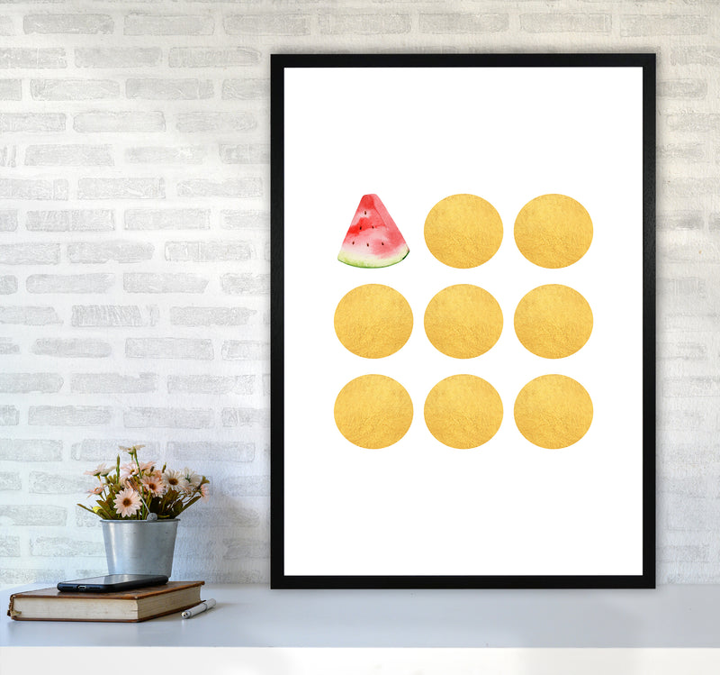 Gold Watermelon Kitchen Art Print by Seven Trees Design A1 White Frame