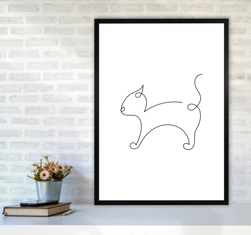 One Line Cat Art Print by Seven Trees Design A1 White Frame