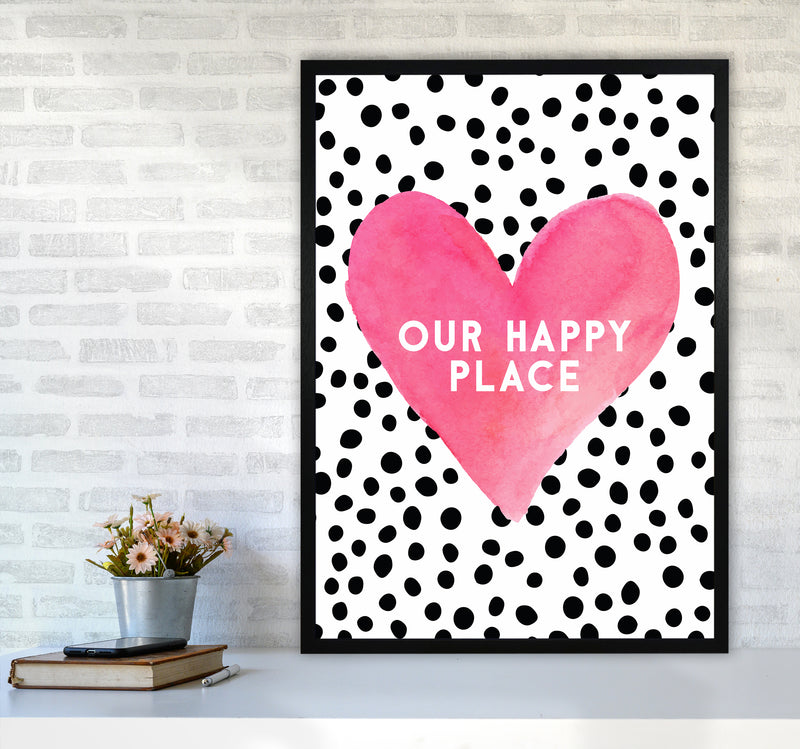 Our Happy Place Quote Art Print by Seven Trees Design A1 White Frame