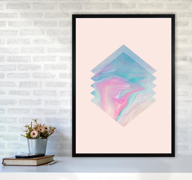 Pink Aqua Marble Abstract Art Print by Seven Trees Design A1 White Frame