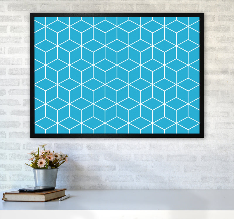 The Blue Cubes Art Print by Seven Trees Design A1 White Frame