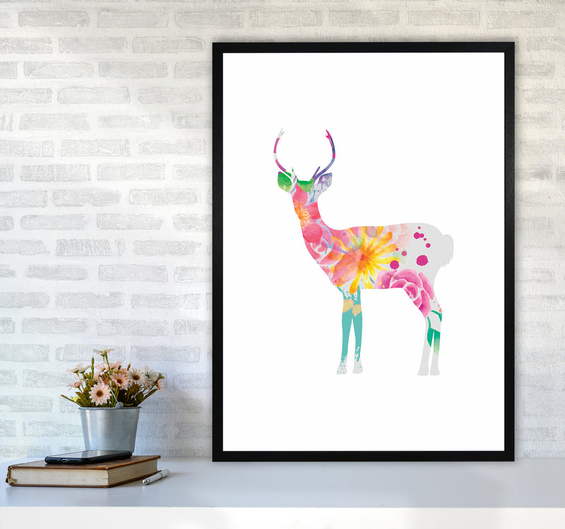 The Floral Deer Animal Art Print by Seven Trees Design A1 White Frame