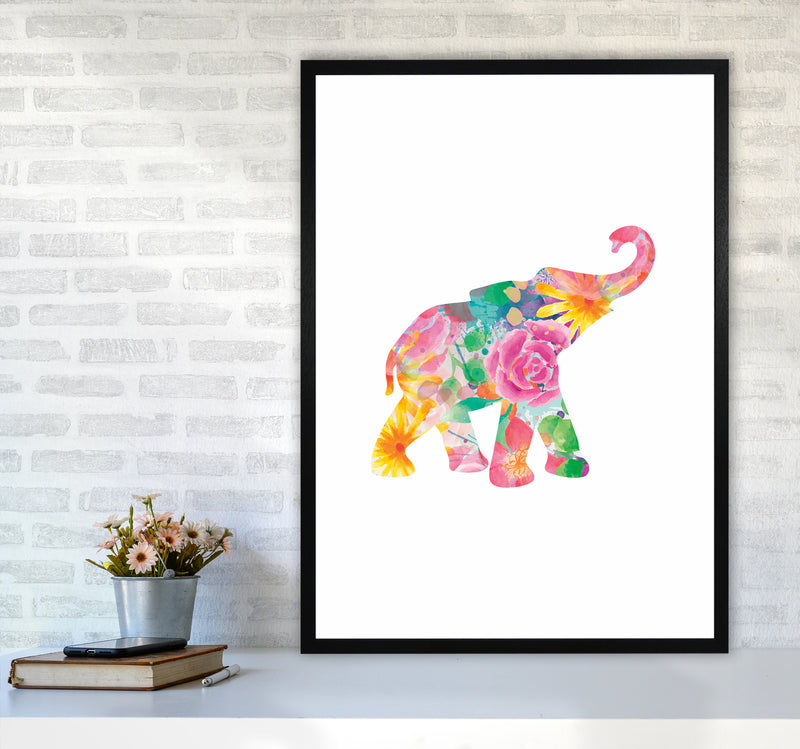 The Floral Elephant Animal Art Print by Seven Trees Design A1 White Frame