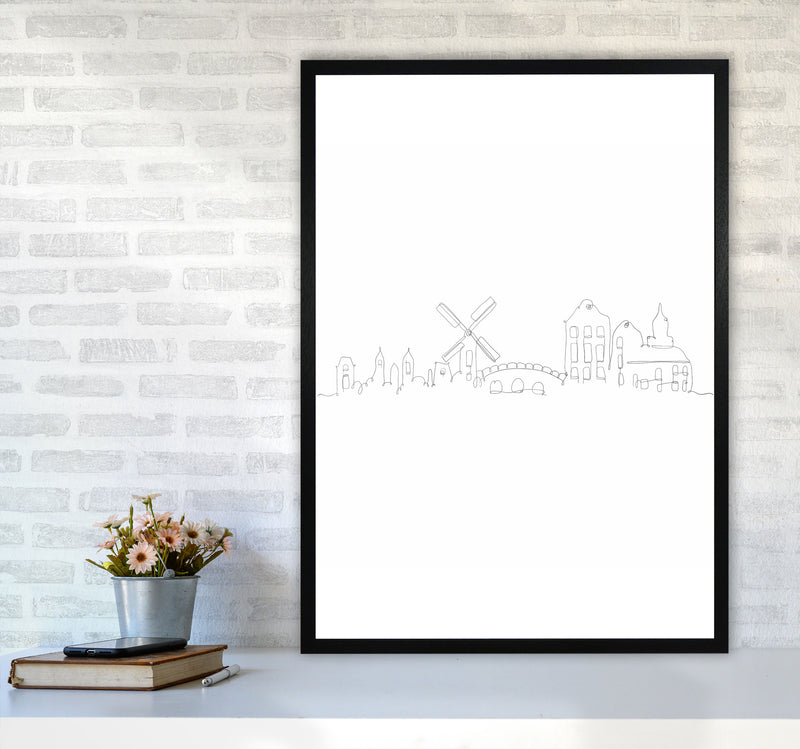 One Line Amsterdam Art Print by Seven Trees Design A1 White Frame