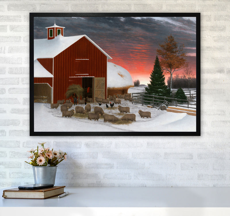 Snowy Farm Art Print by Seven Trees Design A1 White Frame