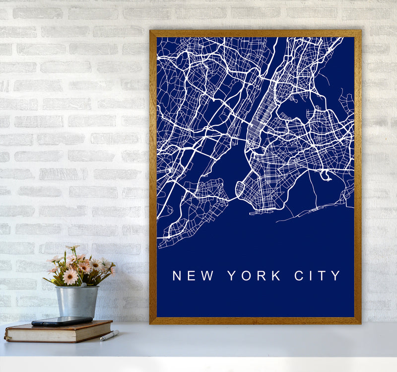 NYC Streets Blue Map Art Print by Seven Trees Design A1 Print Only