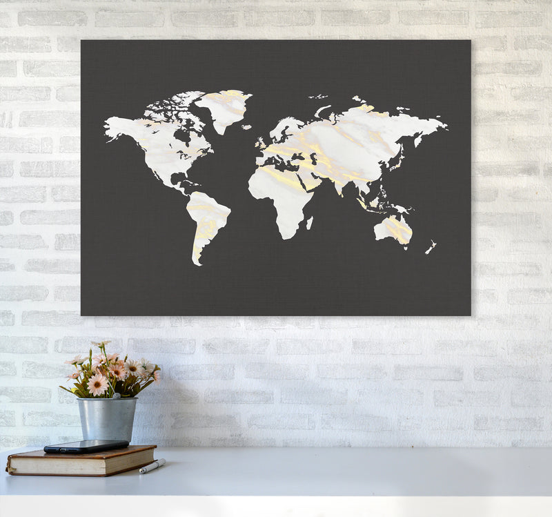Marble Gold World Map Art Print by Seven Trees Design A1 Black Frame