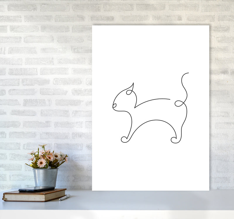 One Line Cat Art Print by Seven Trees Design A1 Black Frame