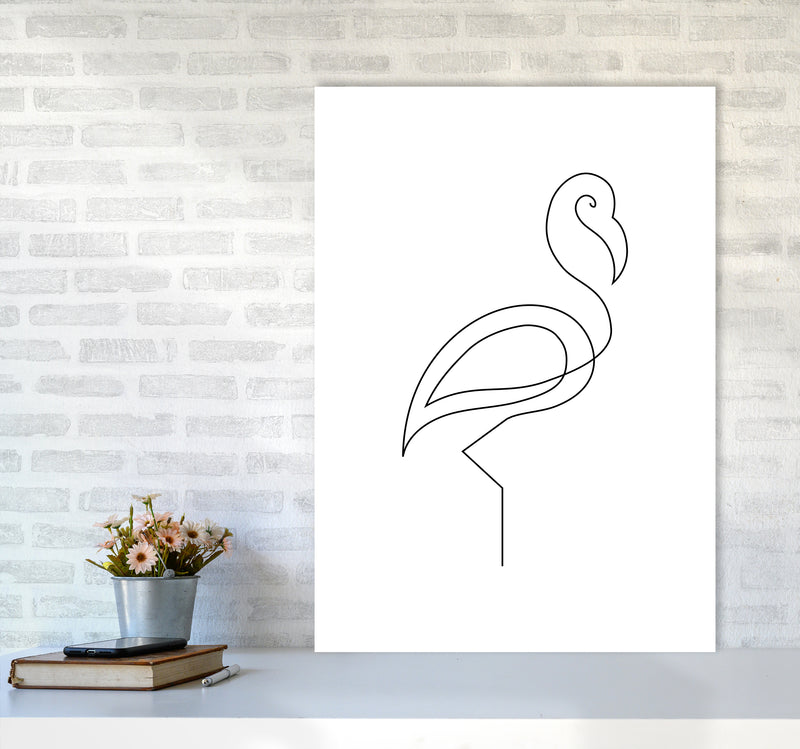 One Line Flamingo Art Print by Seven Trees Design A1 Black Frame