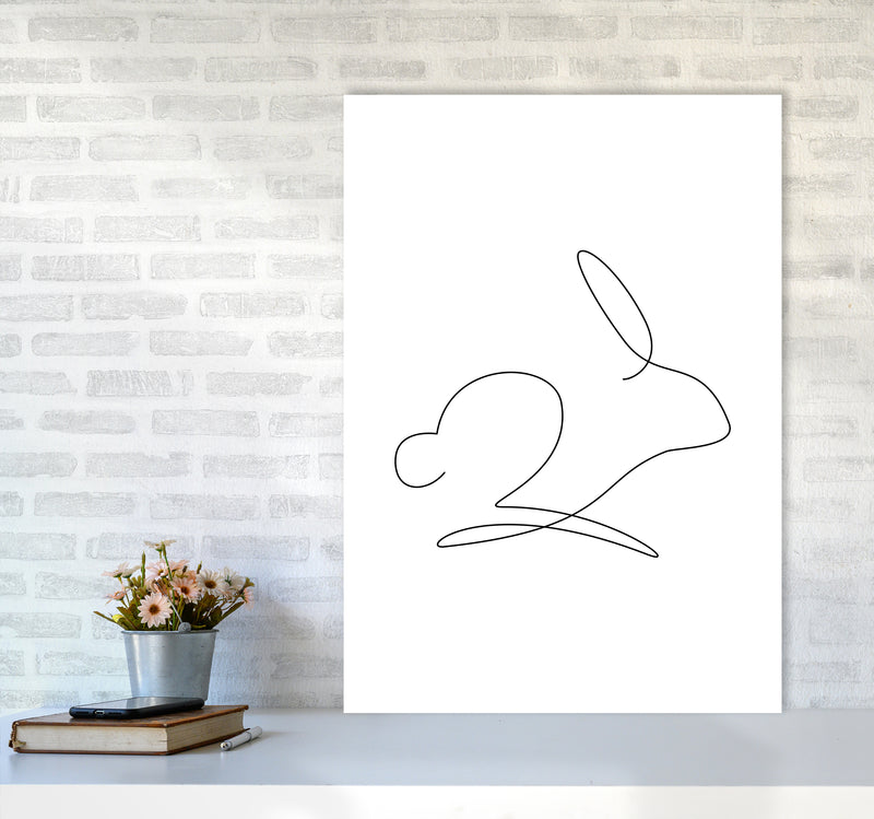 One Line Rabbit Art Print by Seven Trees Design A1 Black Frame