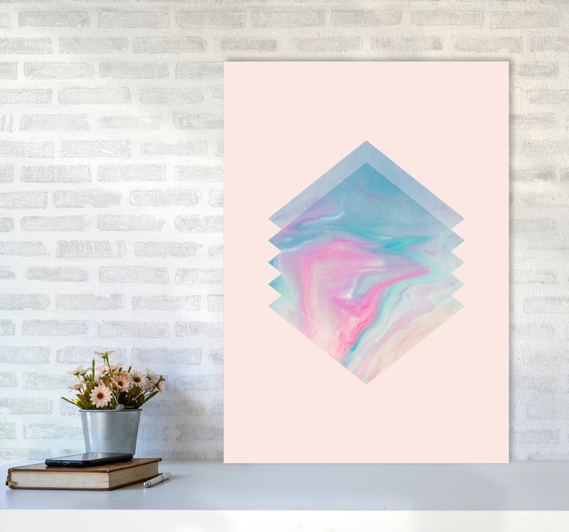 Pink Aqua Marble Abstract Art Print by Seven Trees Design A1 Black Frame
