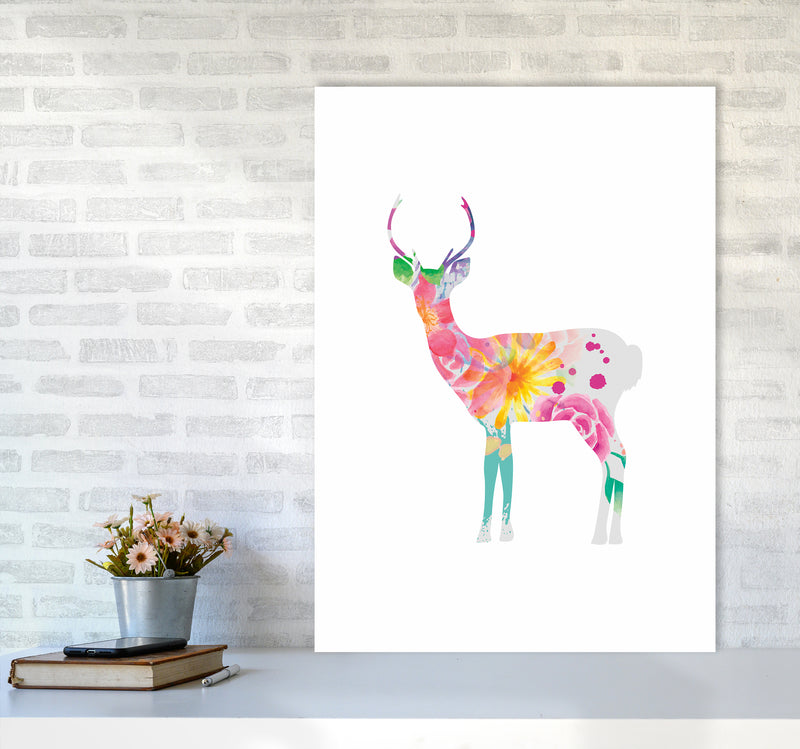 The Floral Deer Animal Art Print by Seven Trees Design A1 Black Frame