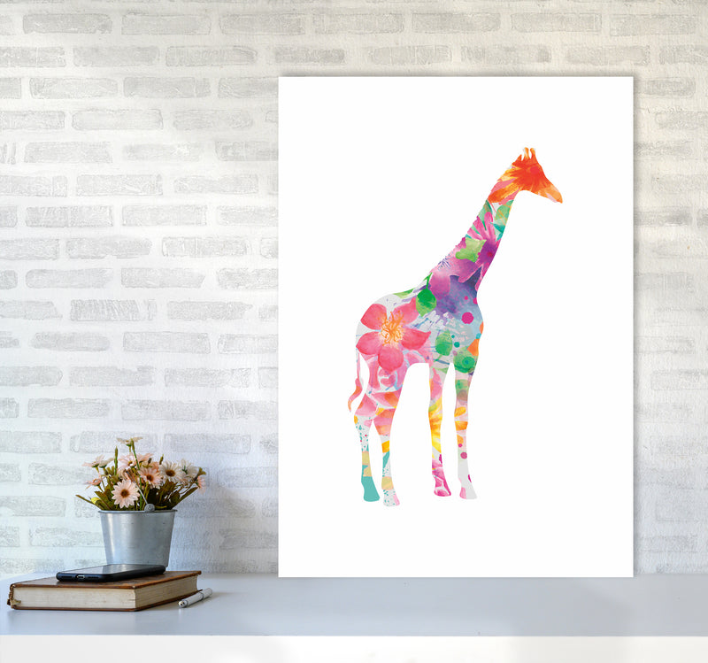 The Floral Giraffe Animal Art Print by Seven Trees Design A1 Black Frame