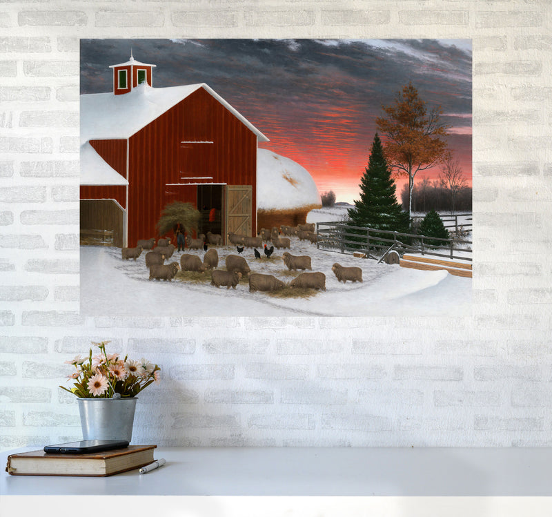 Snowy Farm Art Print by Seven Trees Design A1 Black Frame