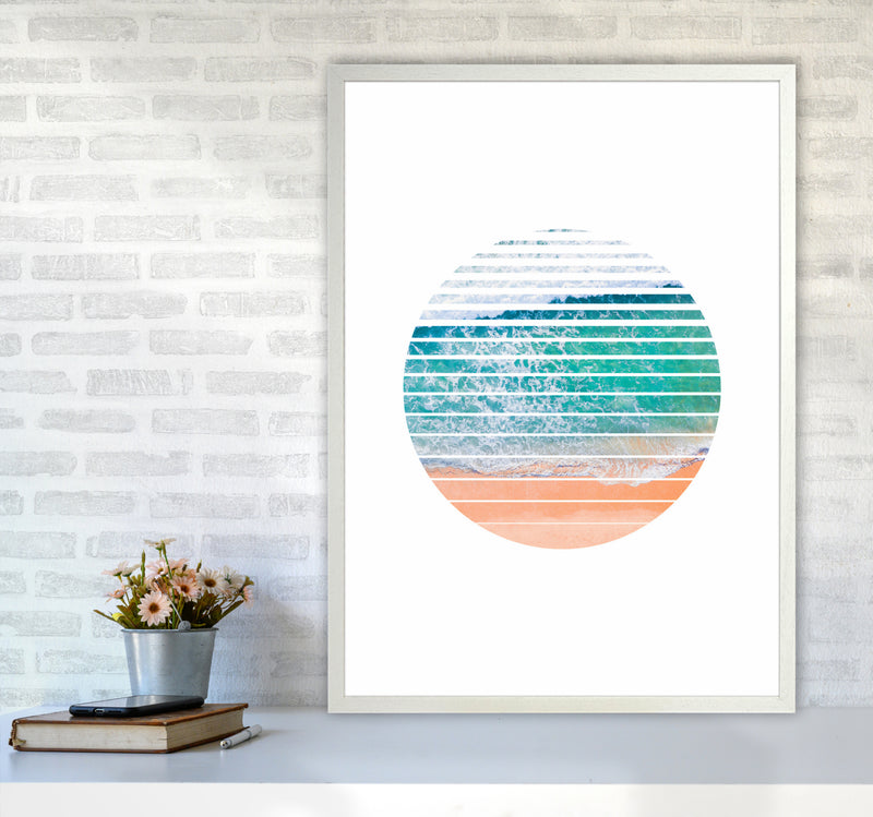 Geometric Ocean Art Print by Seven Trees Design A1 Oak Frame