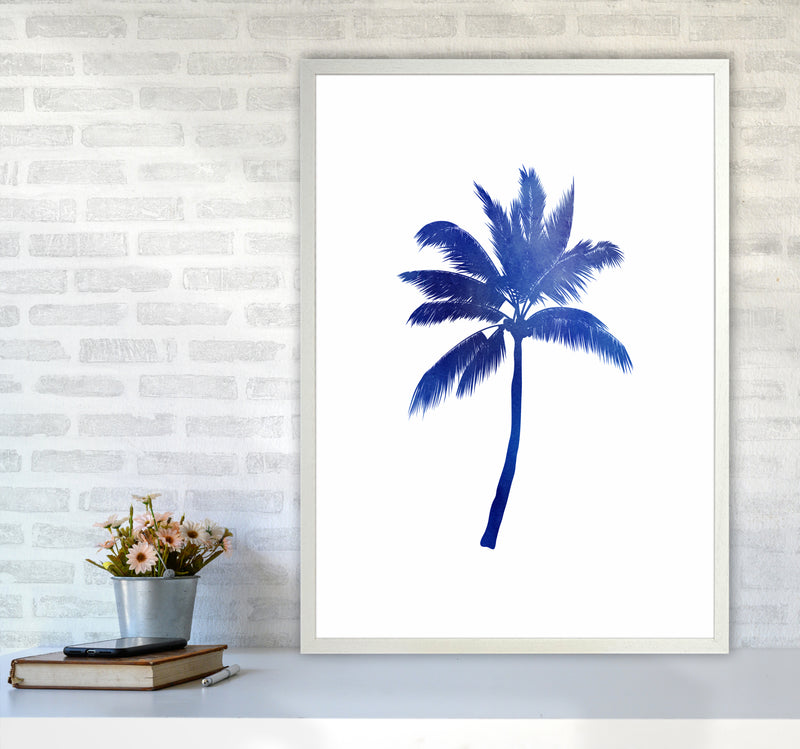 Blue Palm Tree Art Print by Seven Trees Design A1 Oak Frame