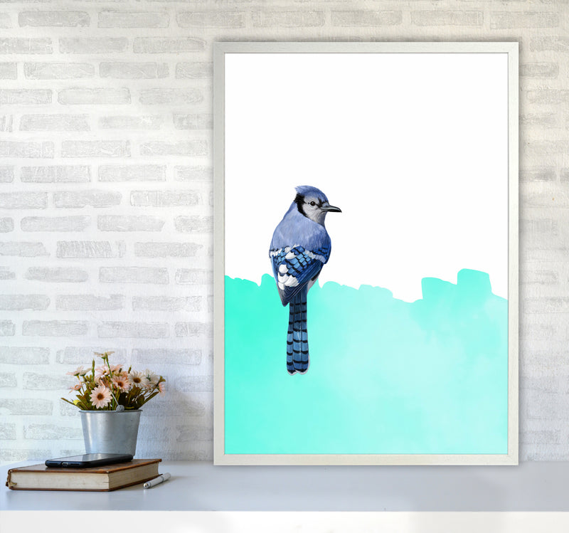 Bird Blue Art Print by Seven Trees Design A1 Oak Frame