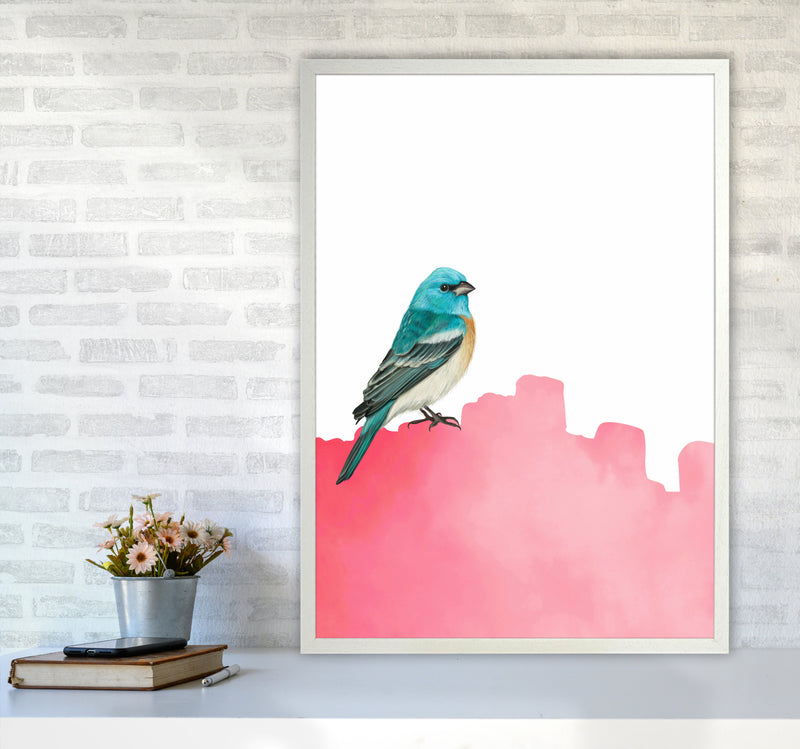 Bird Pink Art Print by Seven Trees Design A1 Oak Frame