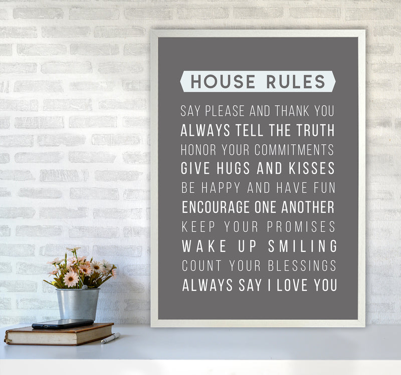 House Rules Quote Art Print by Seven Trees Design A1 Oak Frame