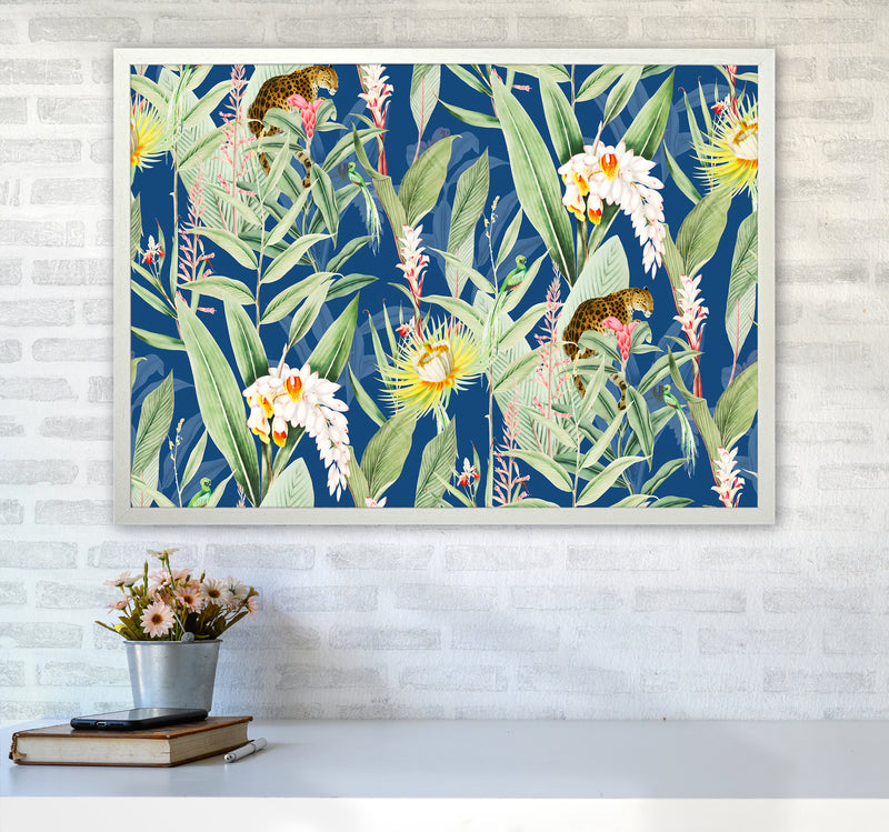 Leopard & Flowers Art Print by Seven Trees Design A1 Oak Frame