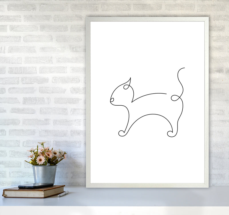 One Line Cat Art Print by Seven Trees Design A1 Oak Frame