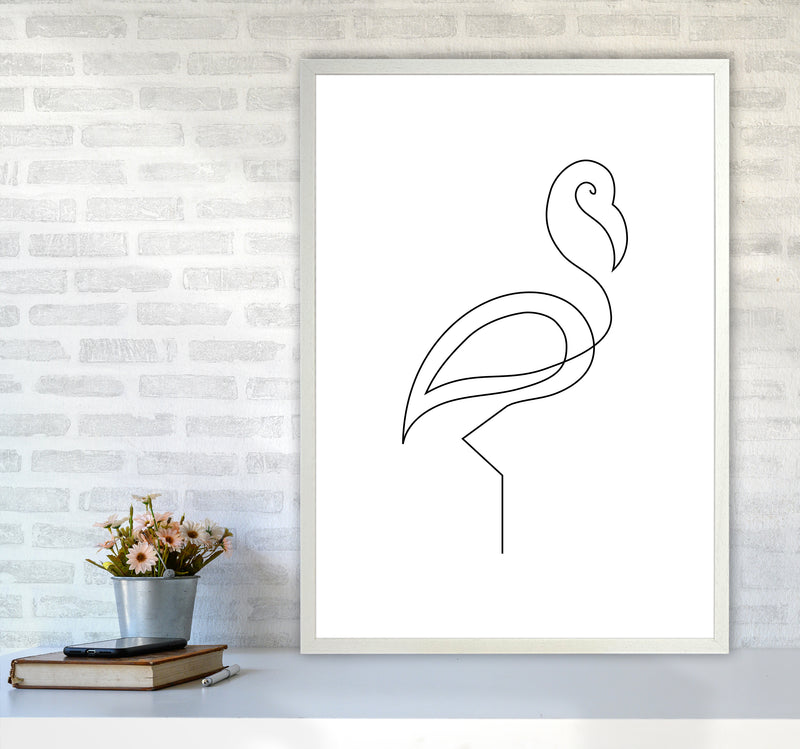 One Line Flamingo Art Print by Seven Trees Design A1 Oak Frame