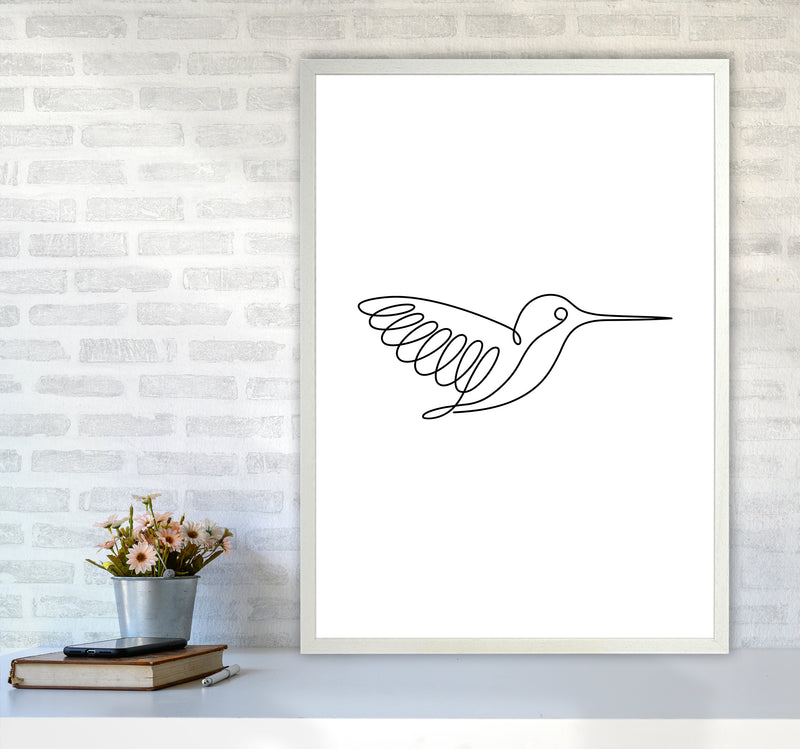 One Line Hummingbird Art Print by Seven Trees Design A1 Oak Frame